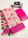 MG 226 Linen With Gold Jari Patta Printed Fancy Saree Wholesale Market In Surat